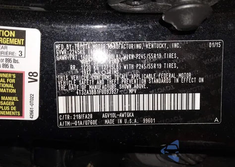 2015 Toyota Venza Le z USA, uszkodzony, nr VIN 4T3ZA3BB1FU093927